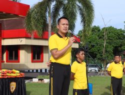 Polres Banyuasin Gelar Apel Pagi Bagikan Sembako dan Senam Bersama untuk Perkuat Soliditas