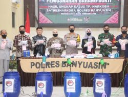 GELAR PEMUSNAHAN BARANG BUKTI SABU 21,9 KG , POLRES BANYUASIN SELAMATKAN 110.000 JIWA